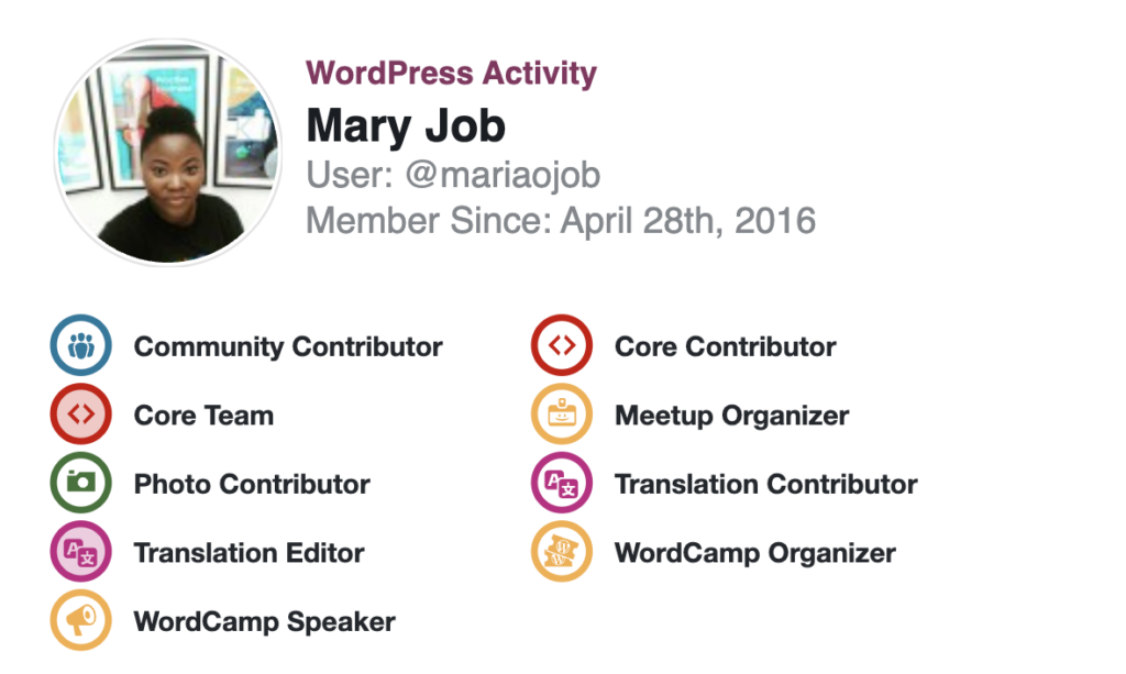 WordPress.org Profile Card - Mary Mojisola Job