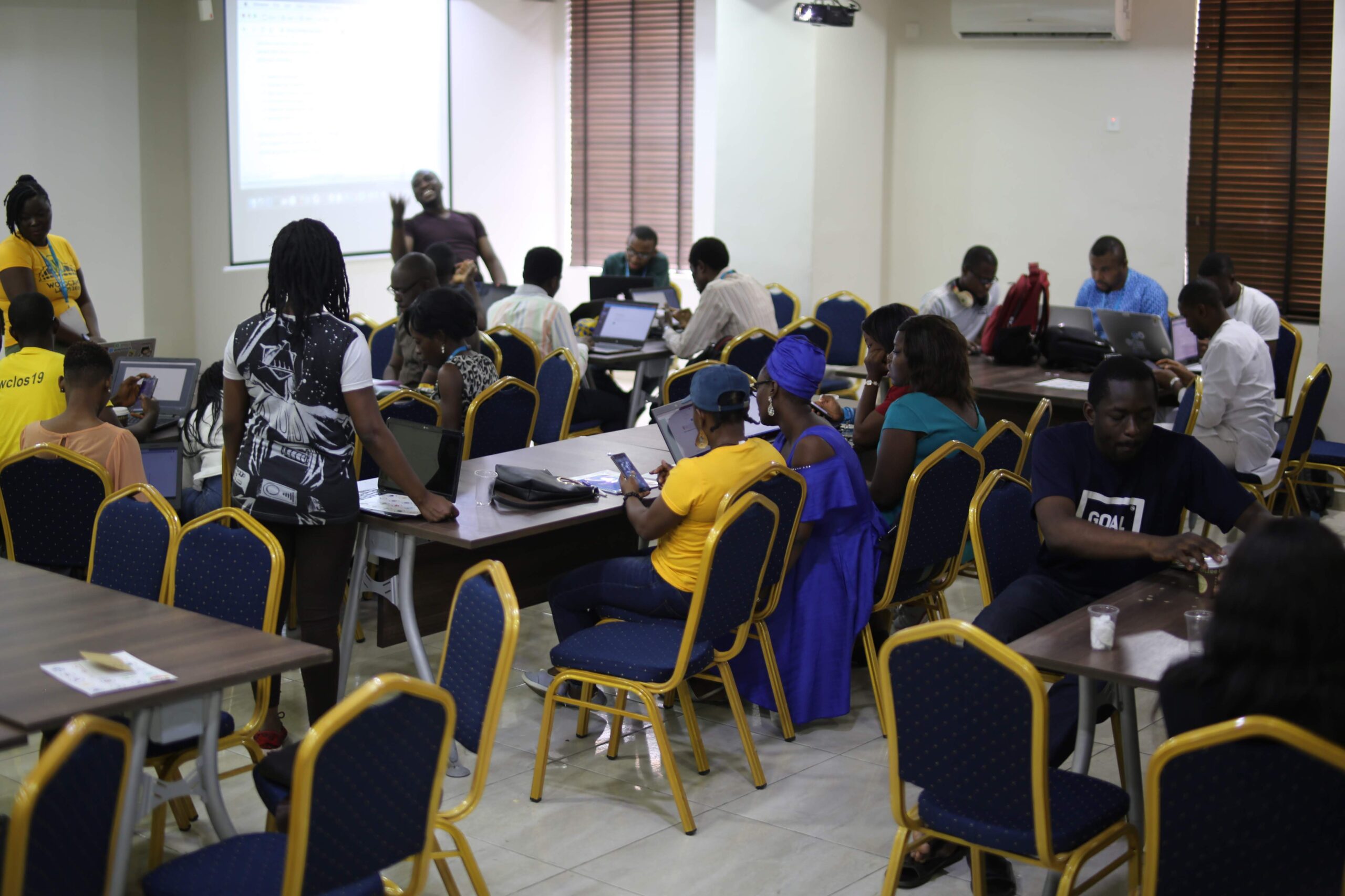 Mary Job & Tunbosun Ayinla at a past WordPress WordCamp Lagos Contributor Day 2019