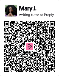Writing Tutor at Preply - Mary Mojisola Job - QR code to book lessons.